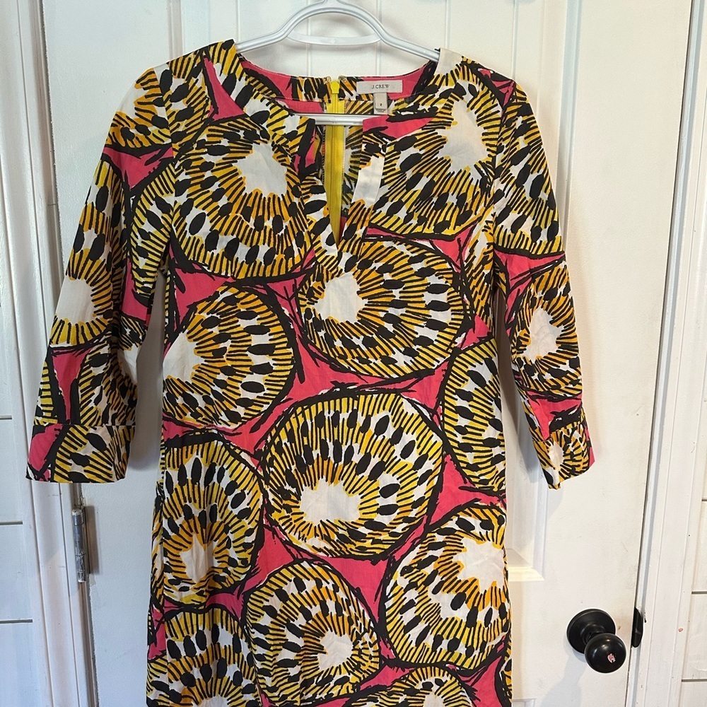 J. Crew Pink, Yellow and White Graphic-Print Long Sleeve Dress - Picture 2 of 5